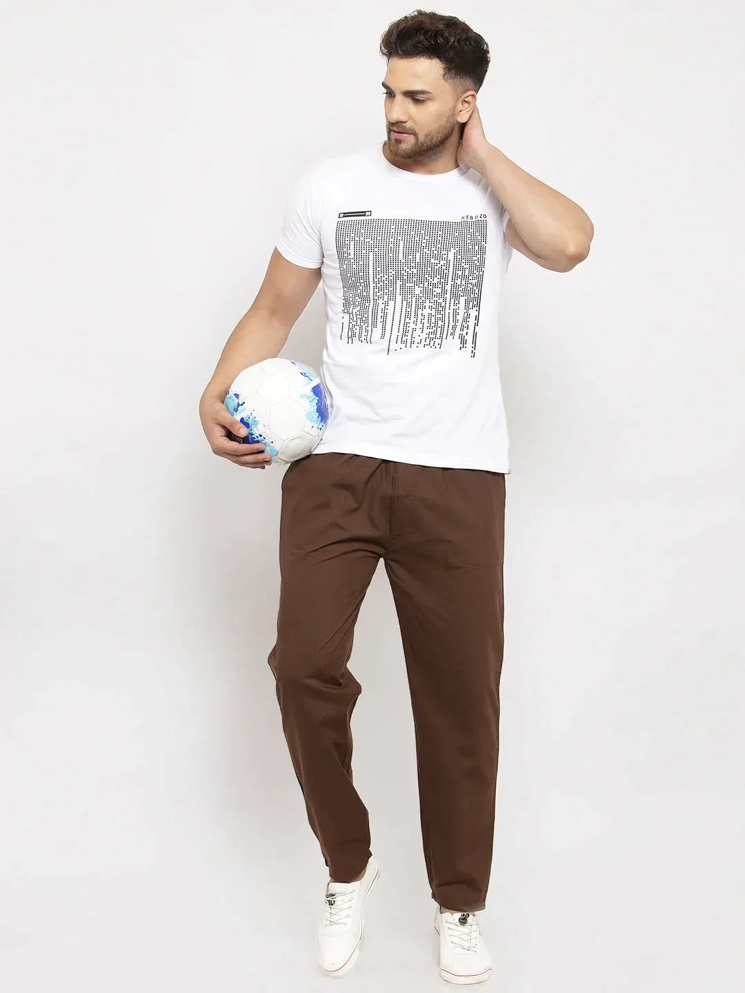 Men'S Brown Solid Cotton Track Pants