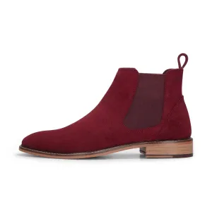 Men's Brugundy Suede Leather Slip On Chelsea Ankle Boots