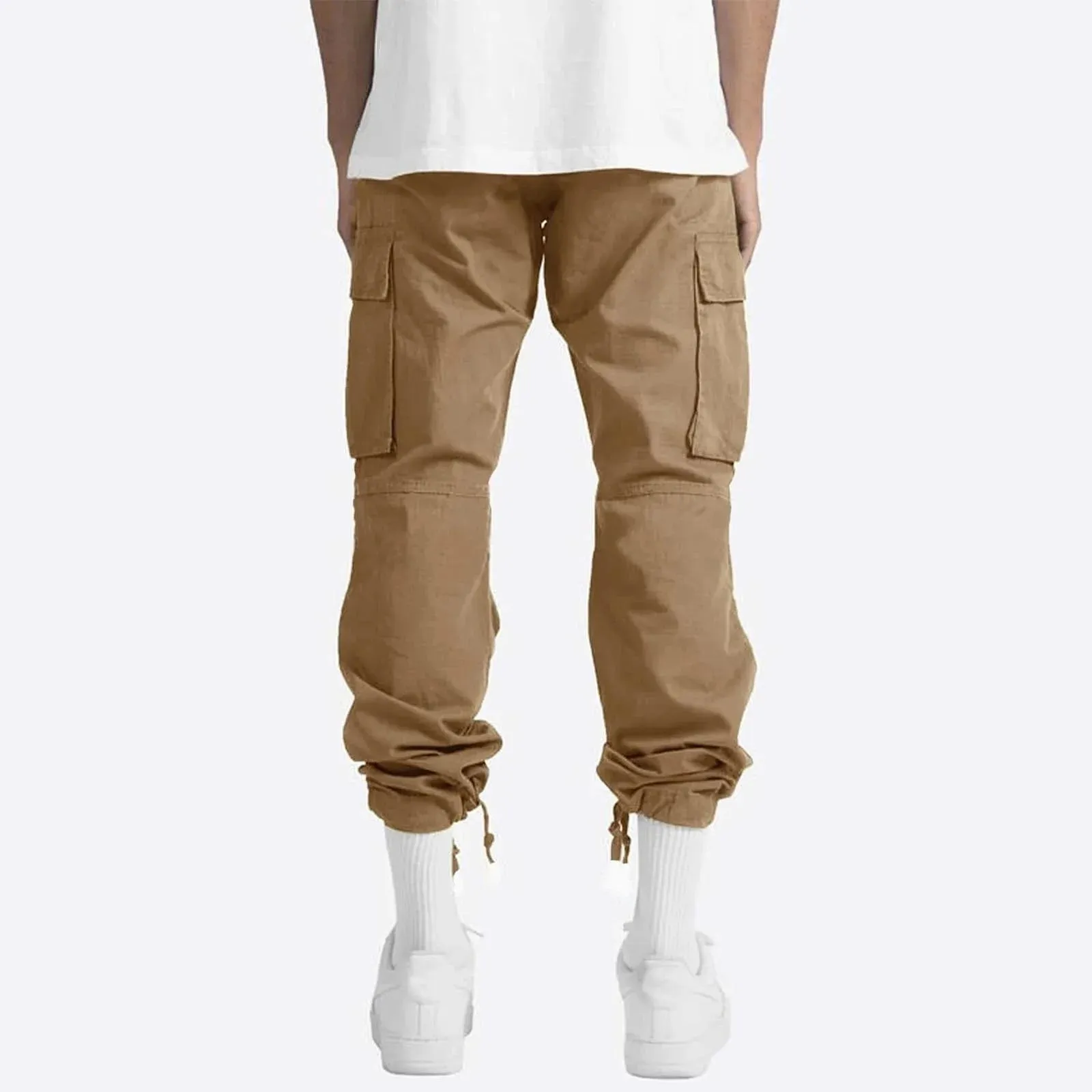 Men's Khaki Cargo Pants - Casual, Multiple Pockets, Outdoor, Straight Fit