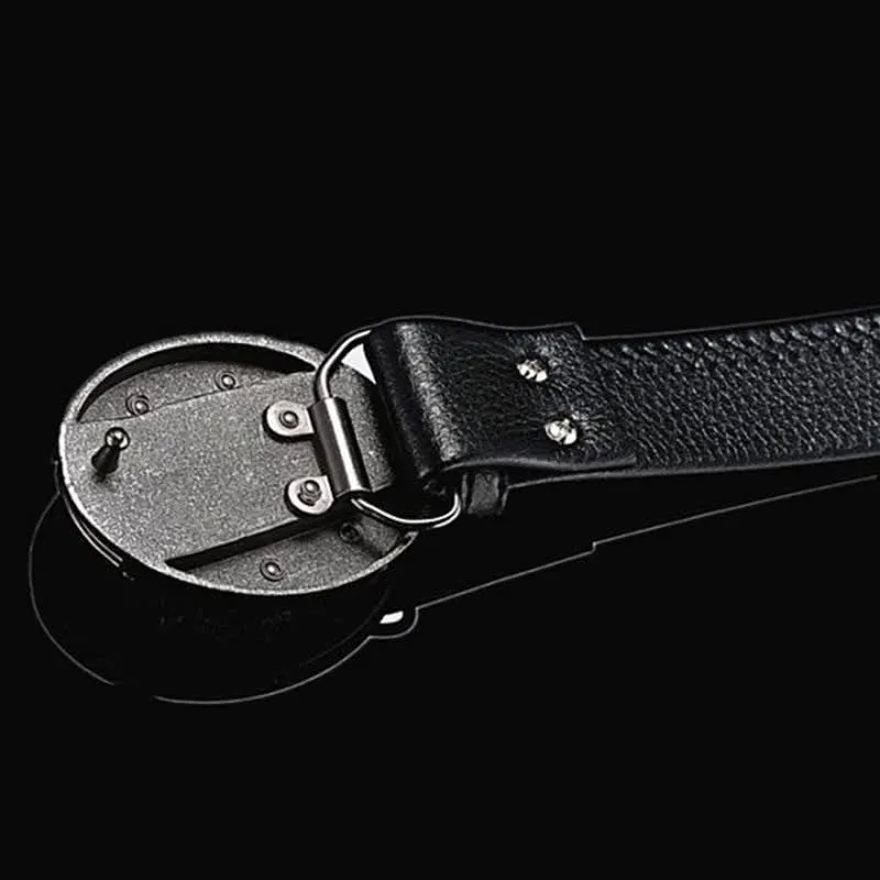 Men's Skull Head Leather Belt With Folding Knife