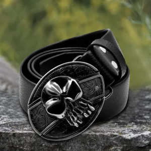 Men's Skull Head Leather Belt With Folding Knife