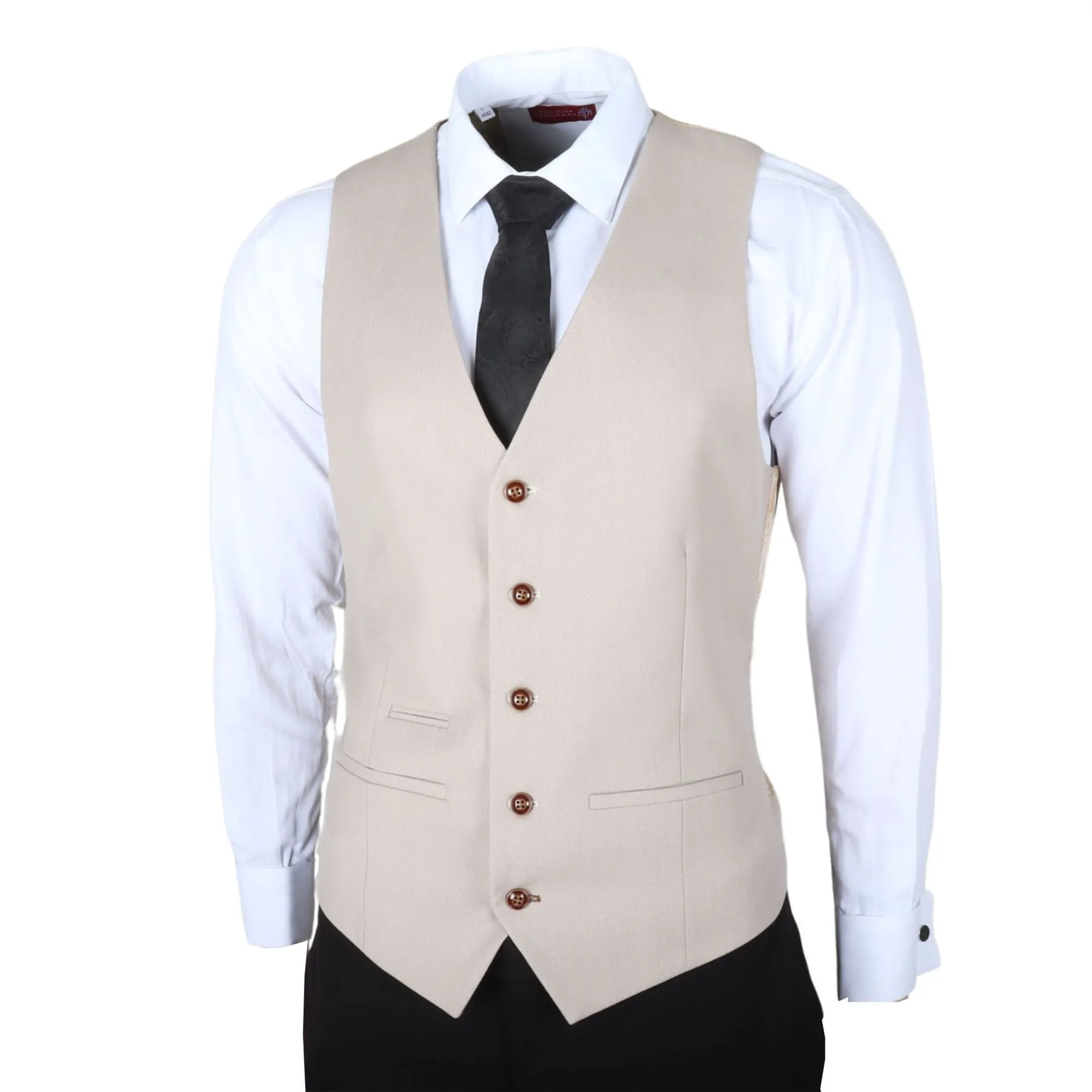 Men's Suit Black Cream 3 Piece Classic Birdseye Wedding Grooms