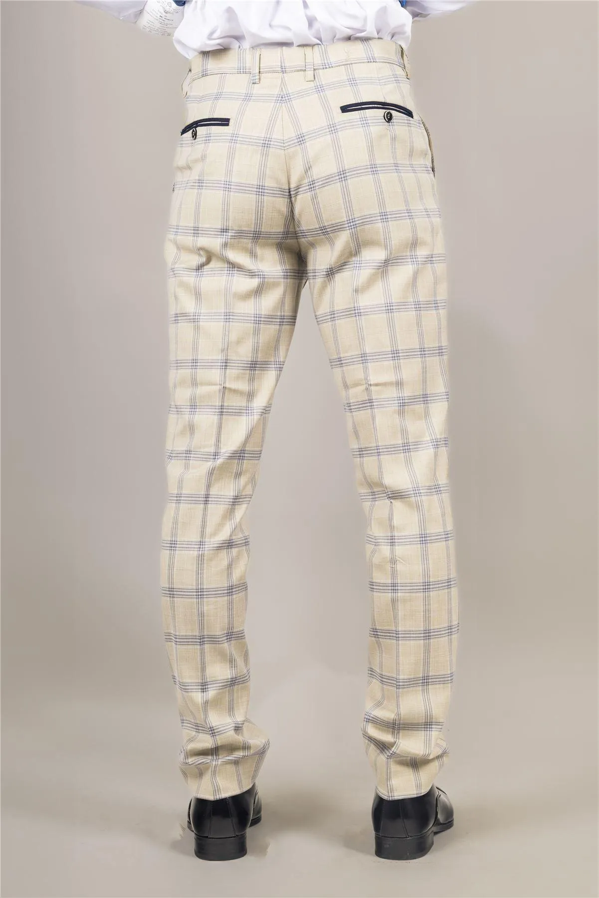 Men's Trousers Beige Checked Casual Formal Pants