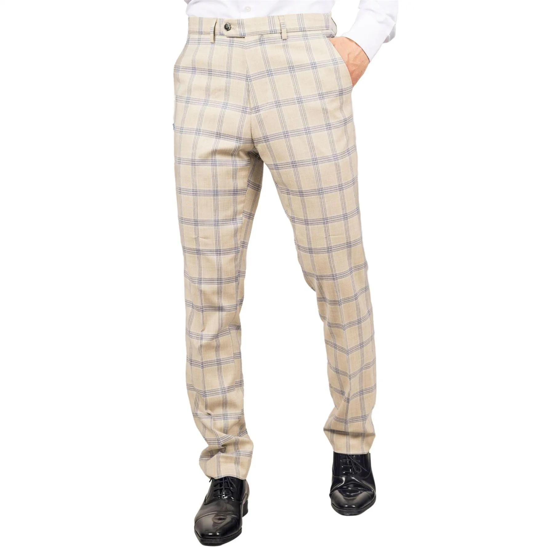 Men's Trousers Beige Checked Casual Formal Pants