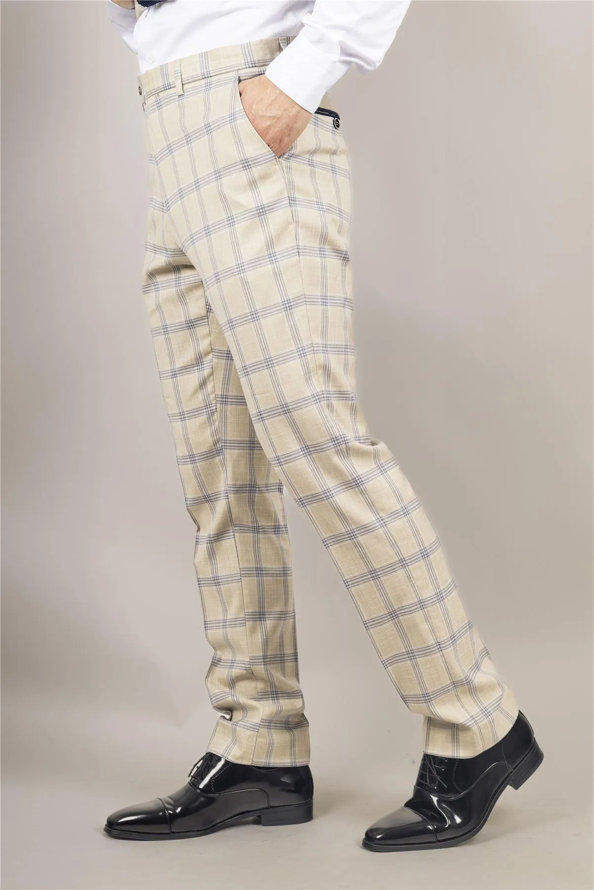 Men's Trousers Beige Checked Casual Formal Pants