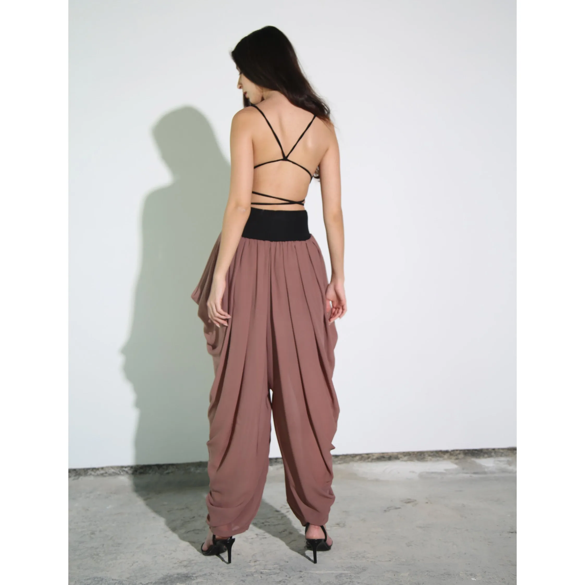 Mocha Sheer Chiffon Draped Pants