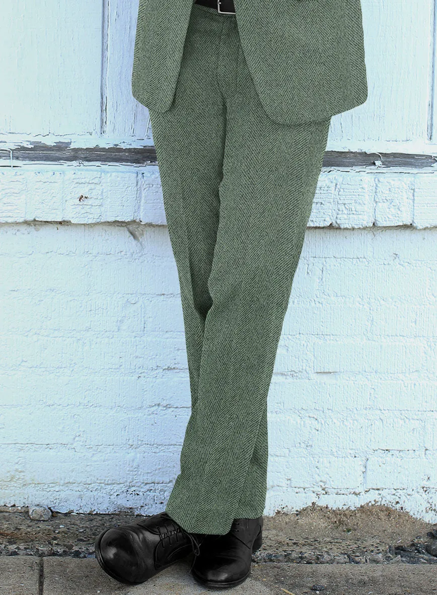 Naples Wide Herringbone Sage Green Tweed Suit