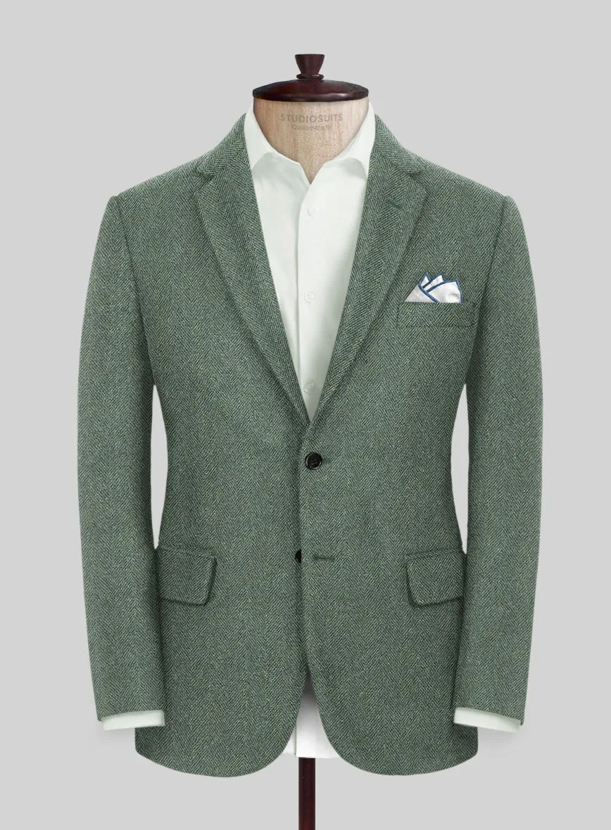 Naples Wide Herringbone Sage Green Tweed Suit