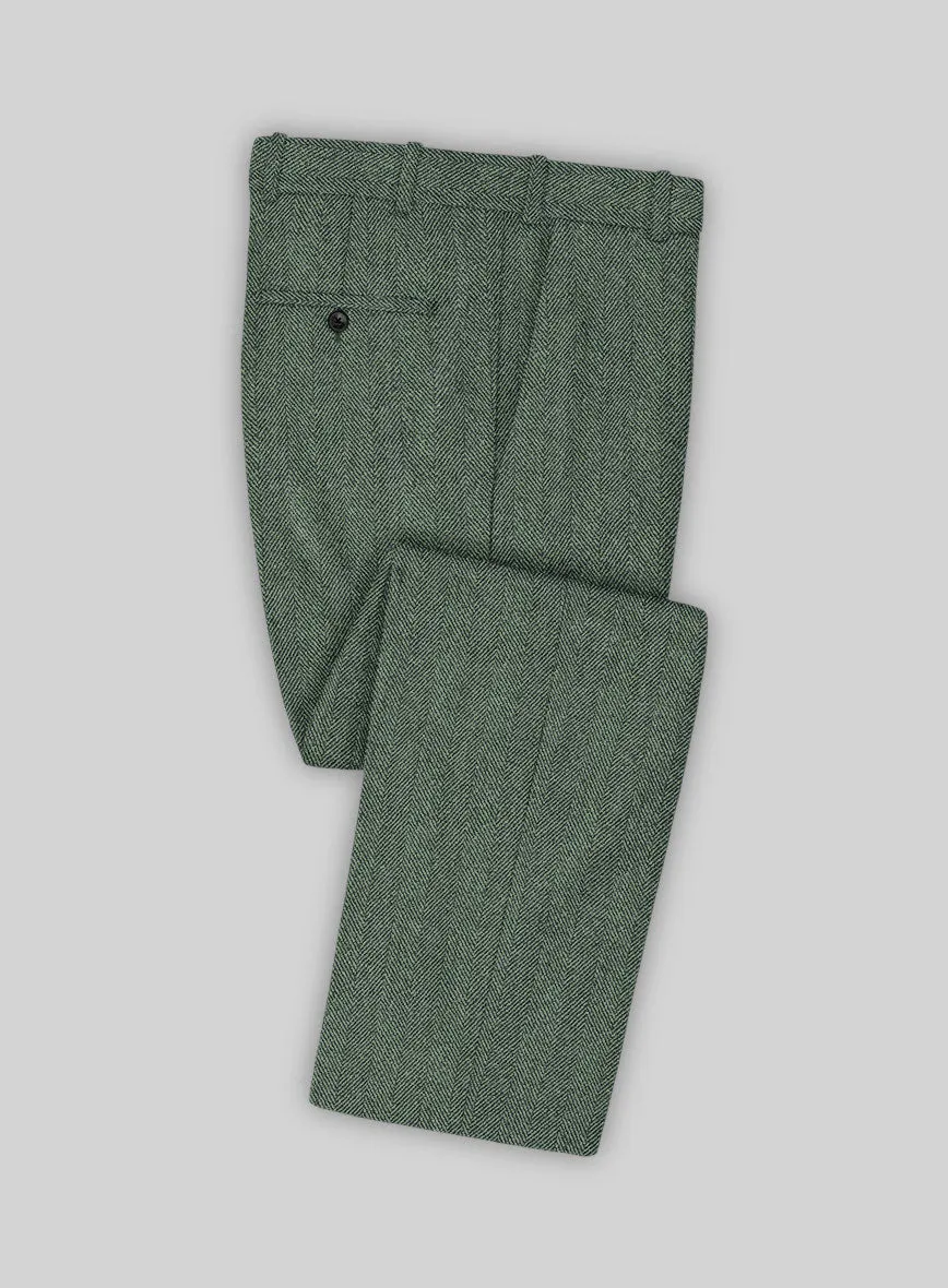 Naples Wide Herringbone Sage Green Tweed Suit