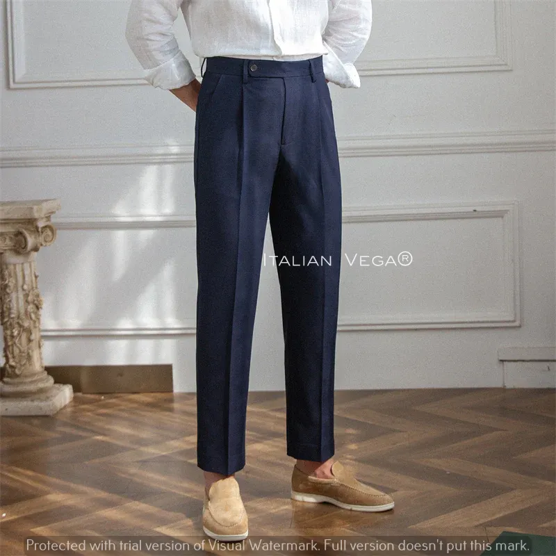 Navy Men Pleated Formal Trouser by Italian Vega®