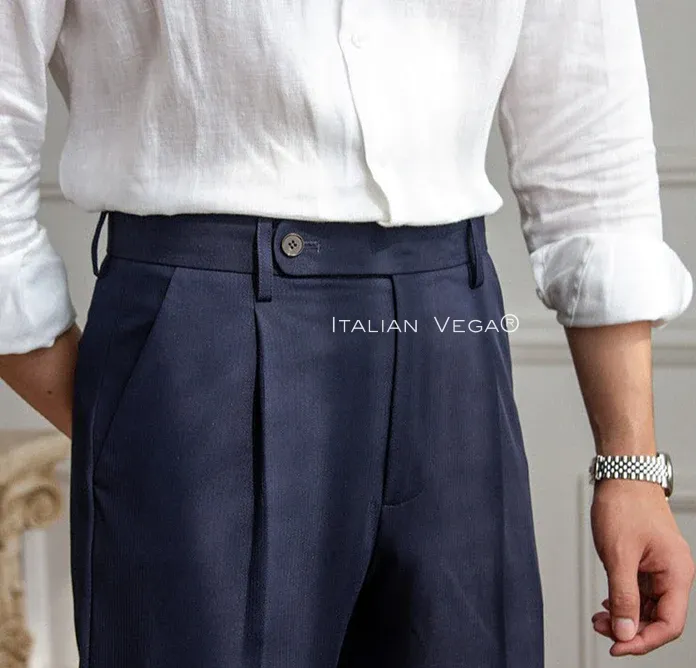 Navy Men Pleated Formal Trouser by Italian Vega®