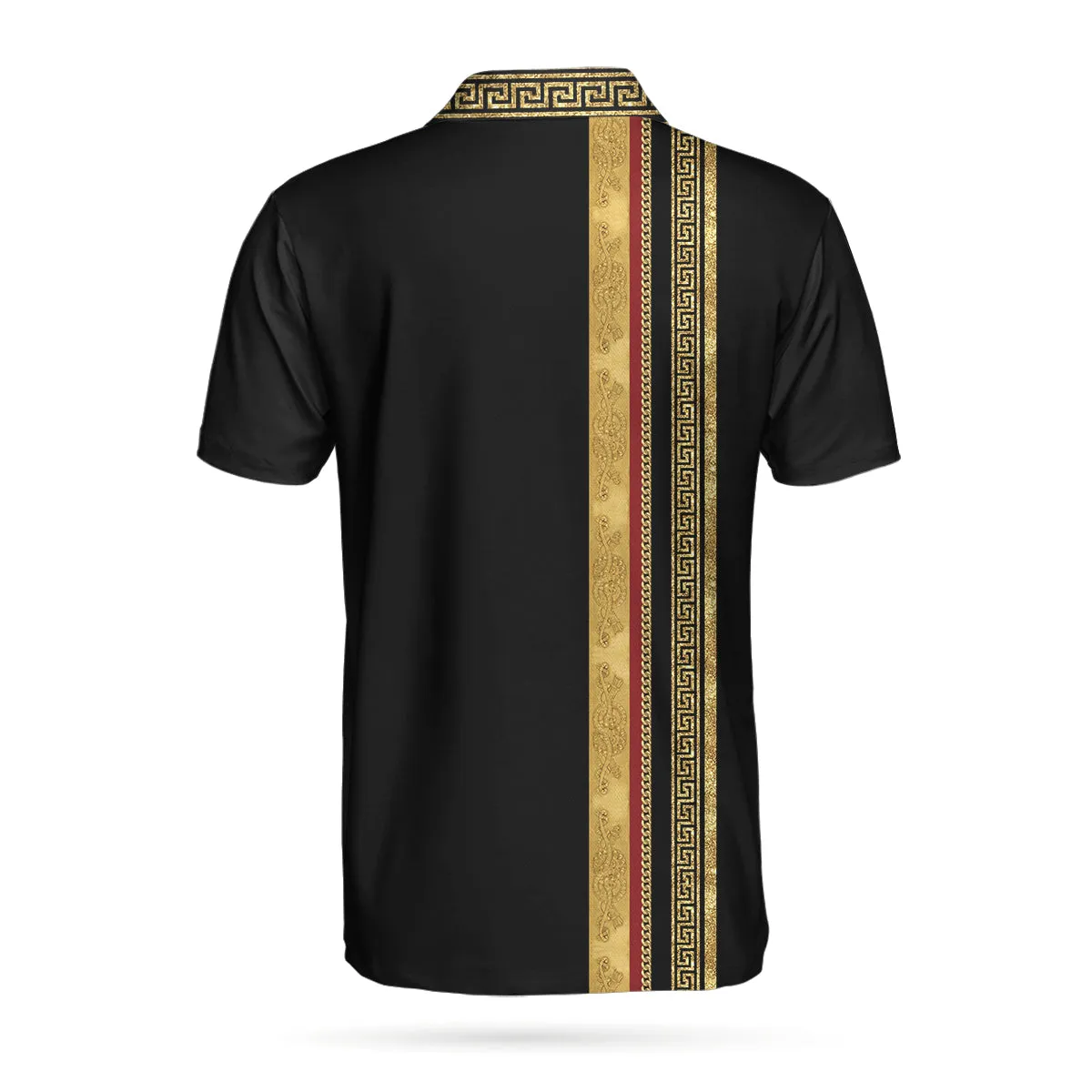 Personalized Luxury Baroque Pattern Golf Custom Polo Shirt, Golden Greek Key Pattern Golf Shirt For Men Coolspod