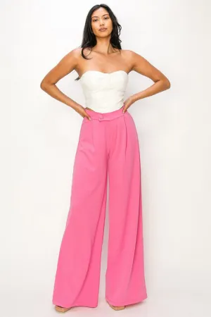 Pink Asymmetrical High Waisted Trouser Pants