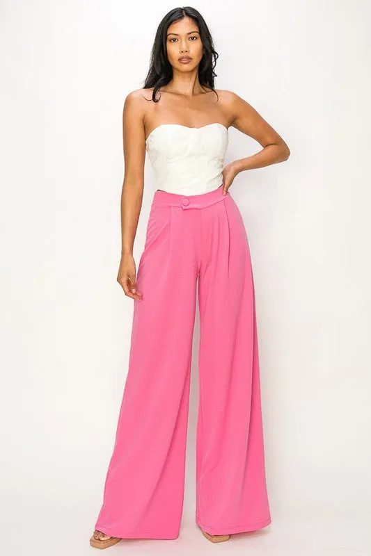 Pink Asymmetrical High Waisted Trouser Pants