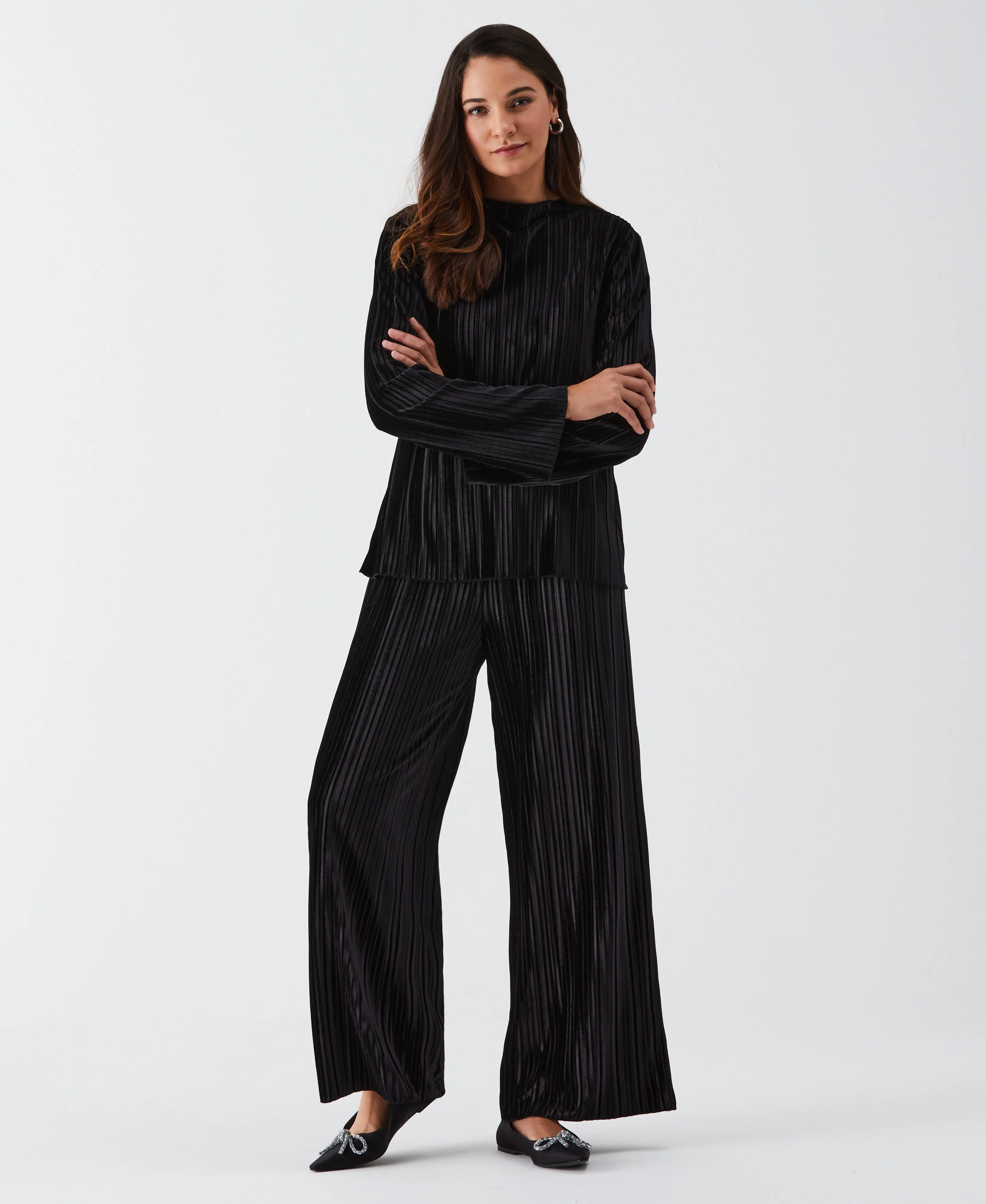 Pleated Velvet Wide Leg Pant