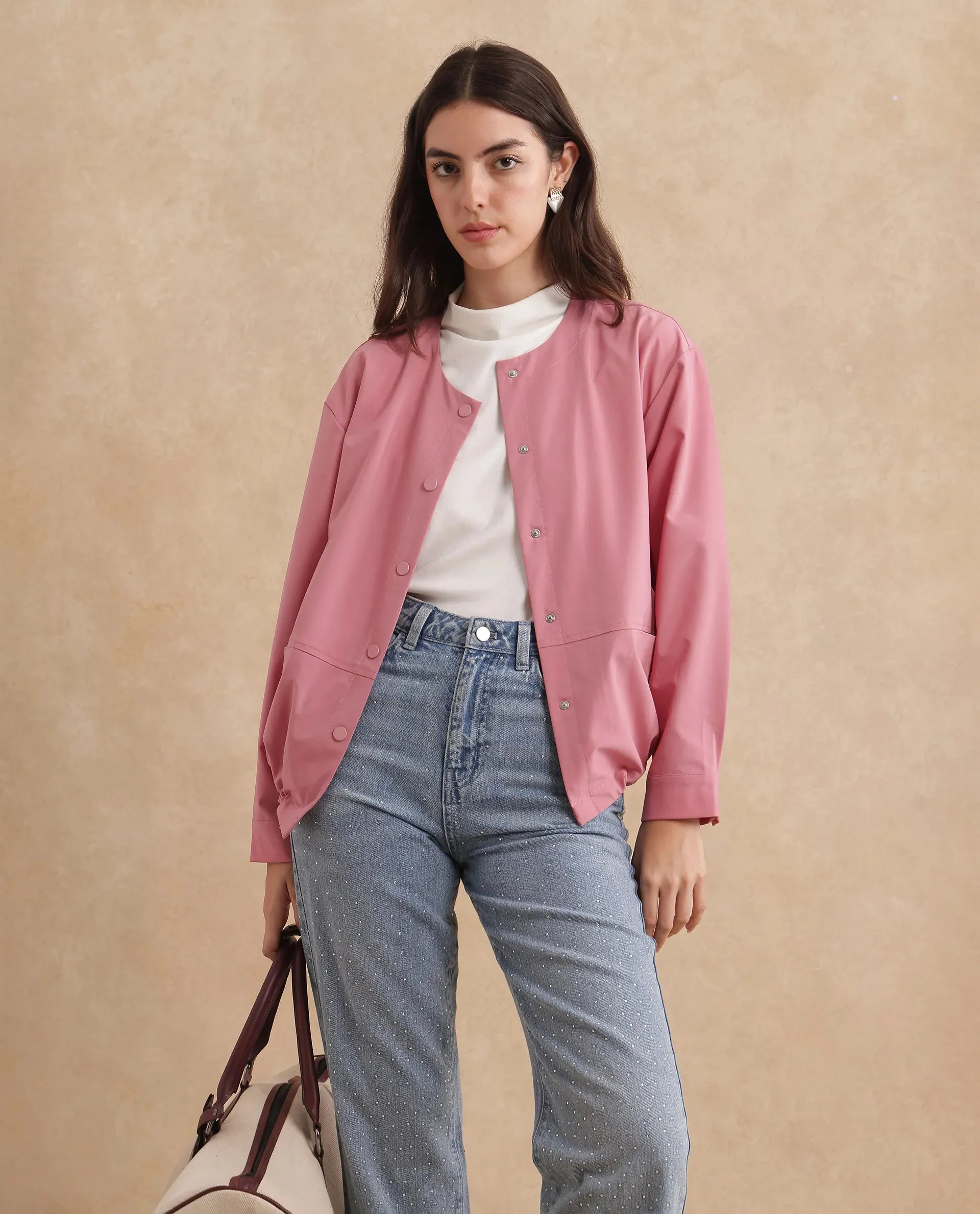 Rareism Women Indow Dusky Pink Plain Jacket