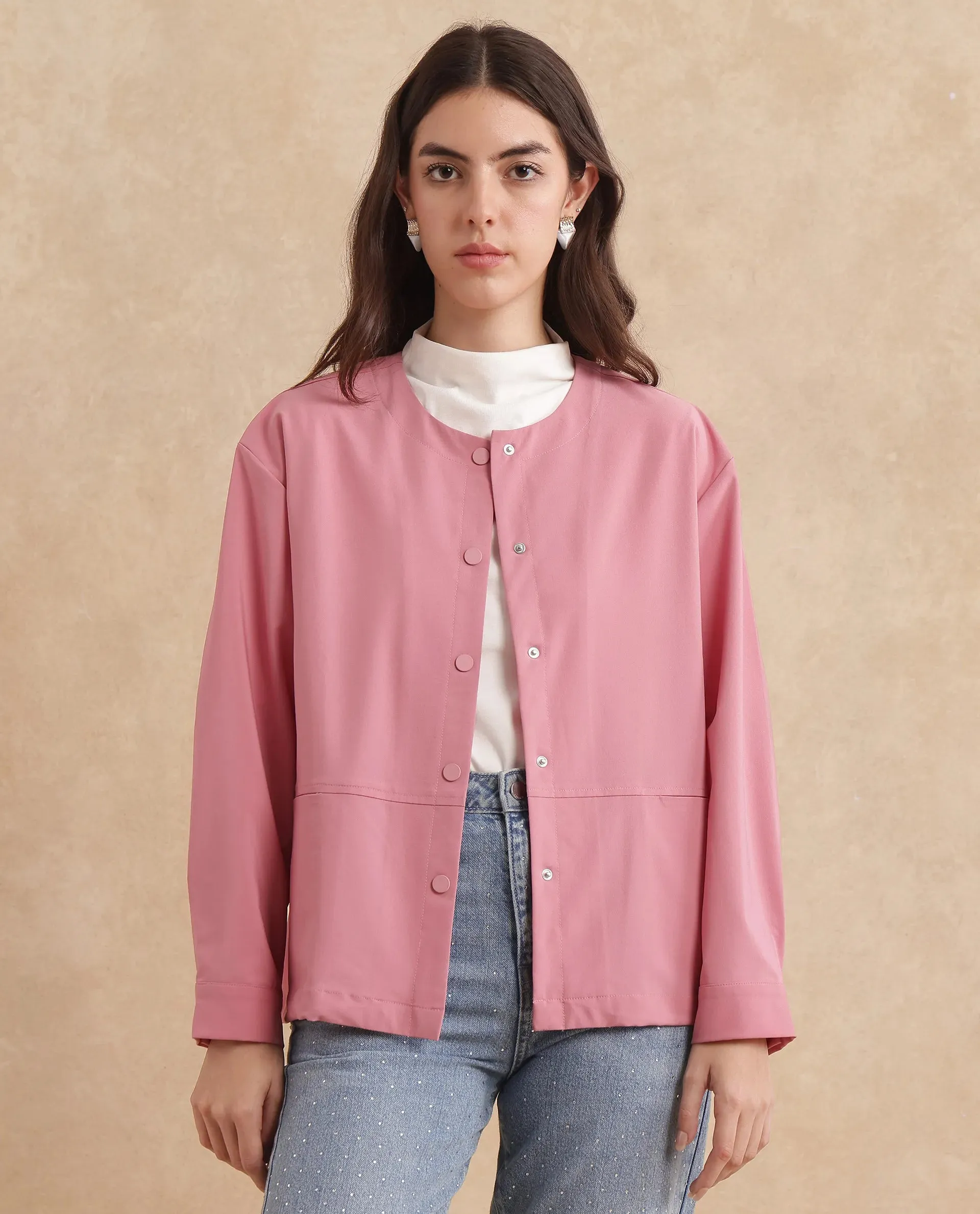 Rareism Women Indow Dusky Pink Plain Jacket