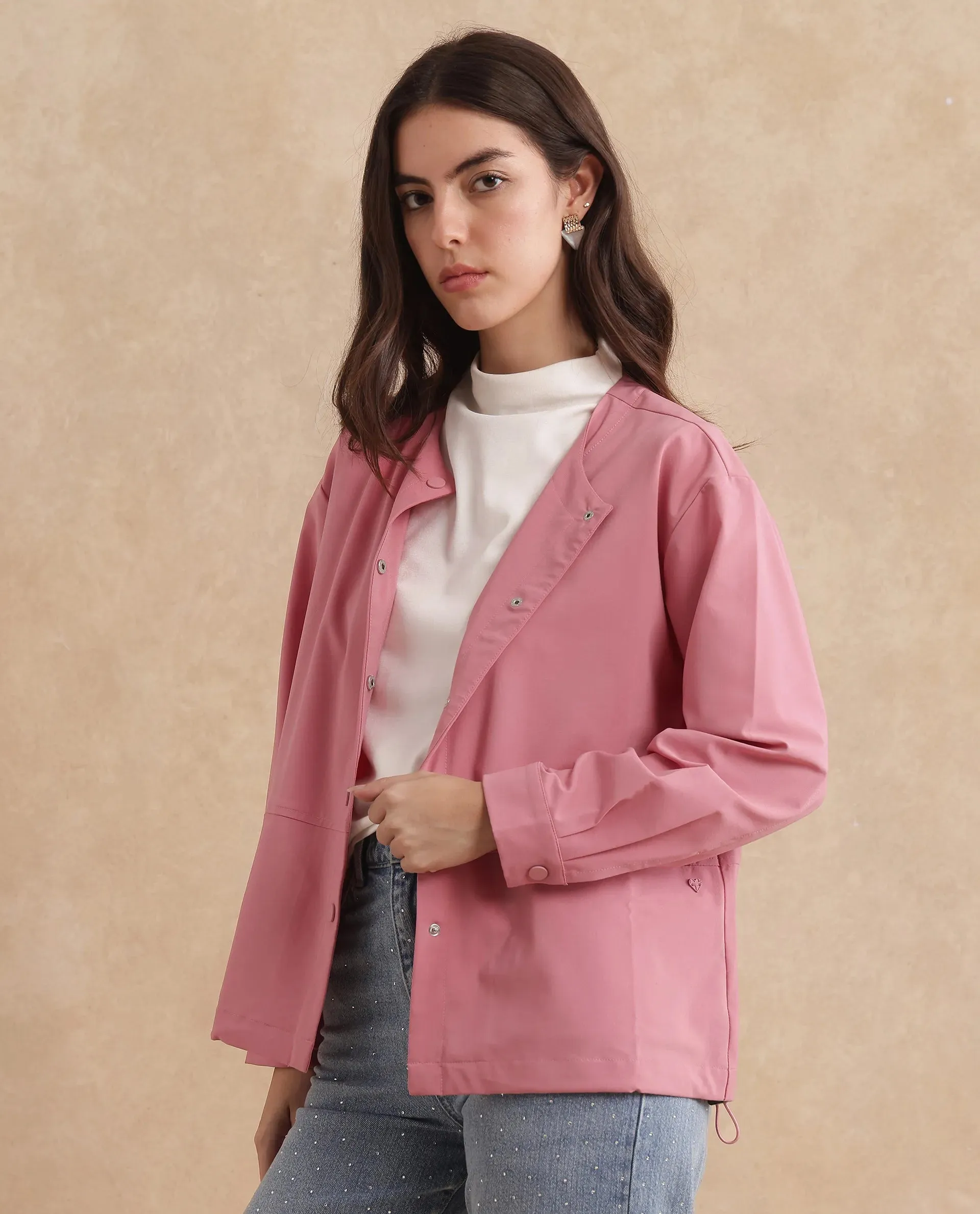 Rareism Women Indow Dusky Pink Plain Jacket