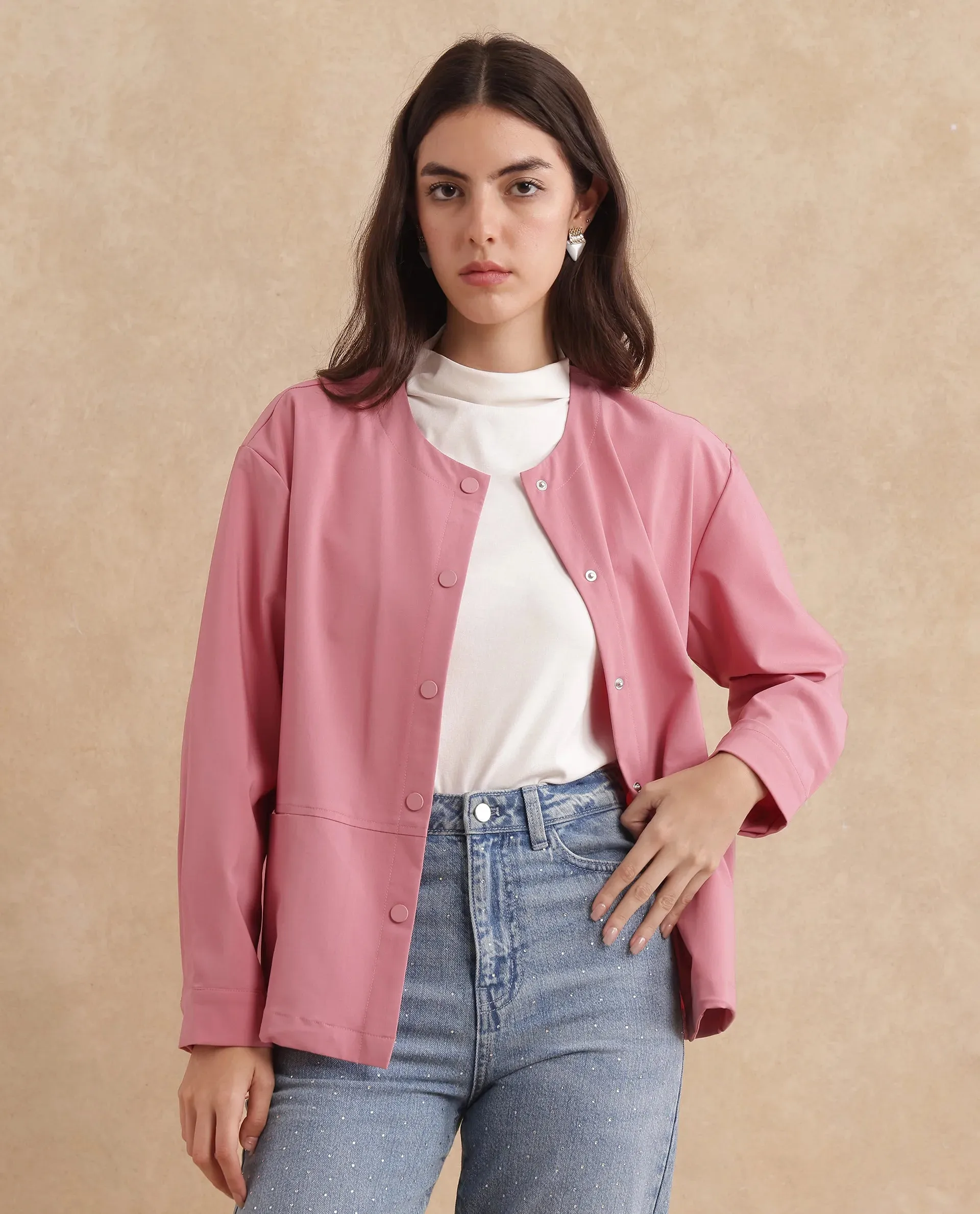 Rareism Women Indow Dusky Pink Plain Jacket