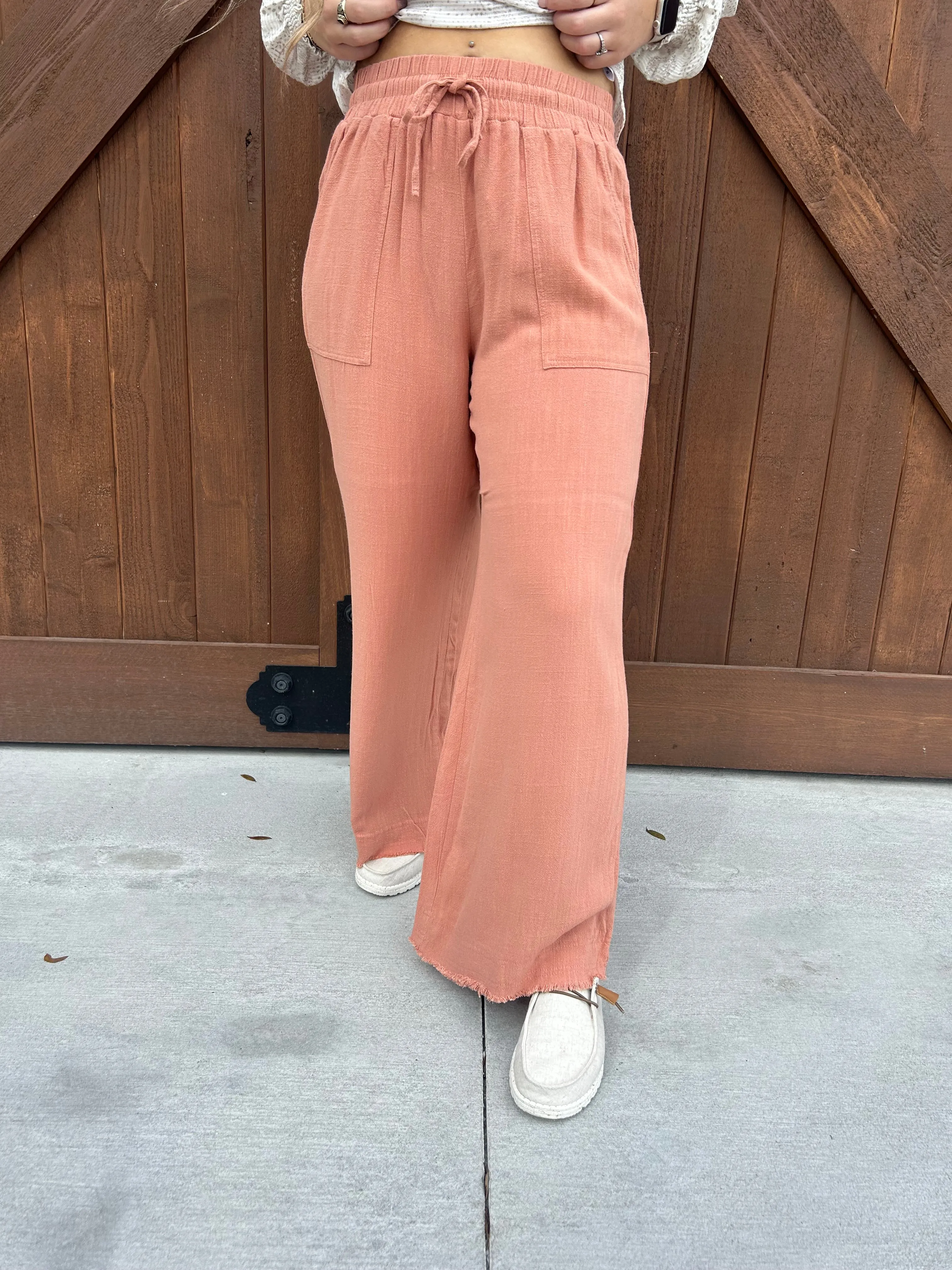 Rustic Clay Frayed Pants