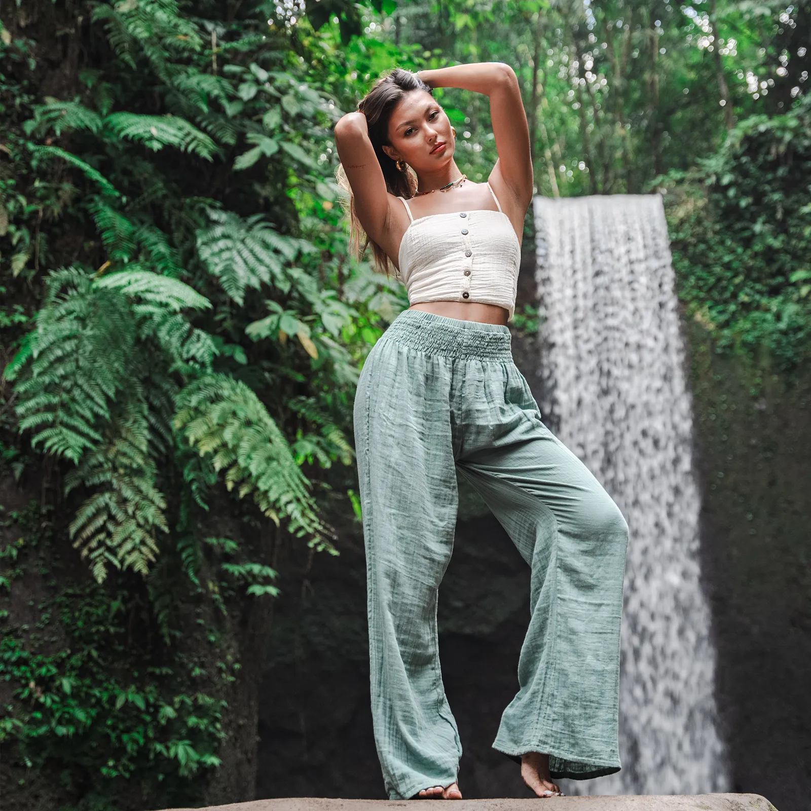 Sage Wide Leg Cotton Pants