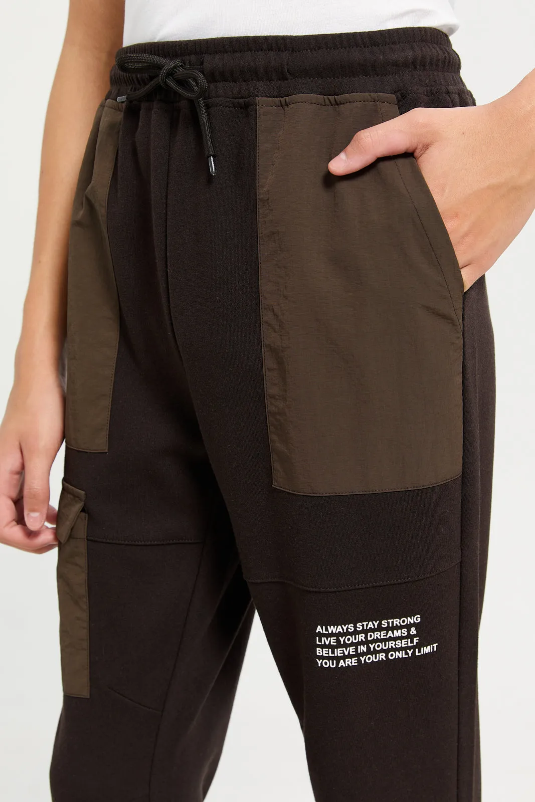 Senior Boys Brown One Pocket Cargo Active Pants