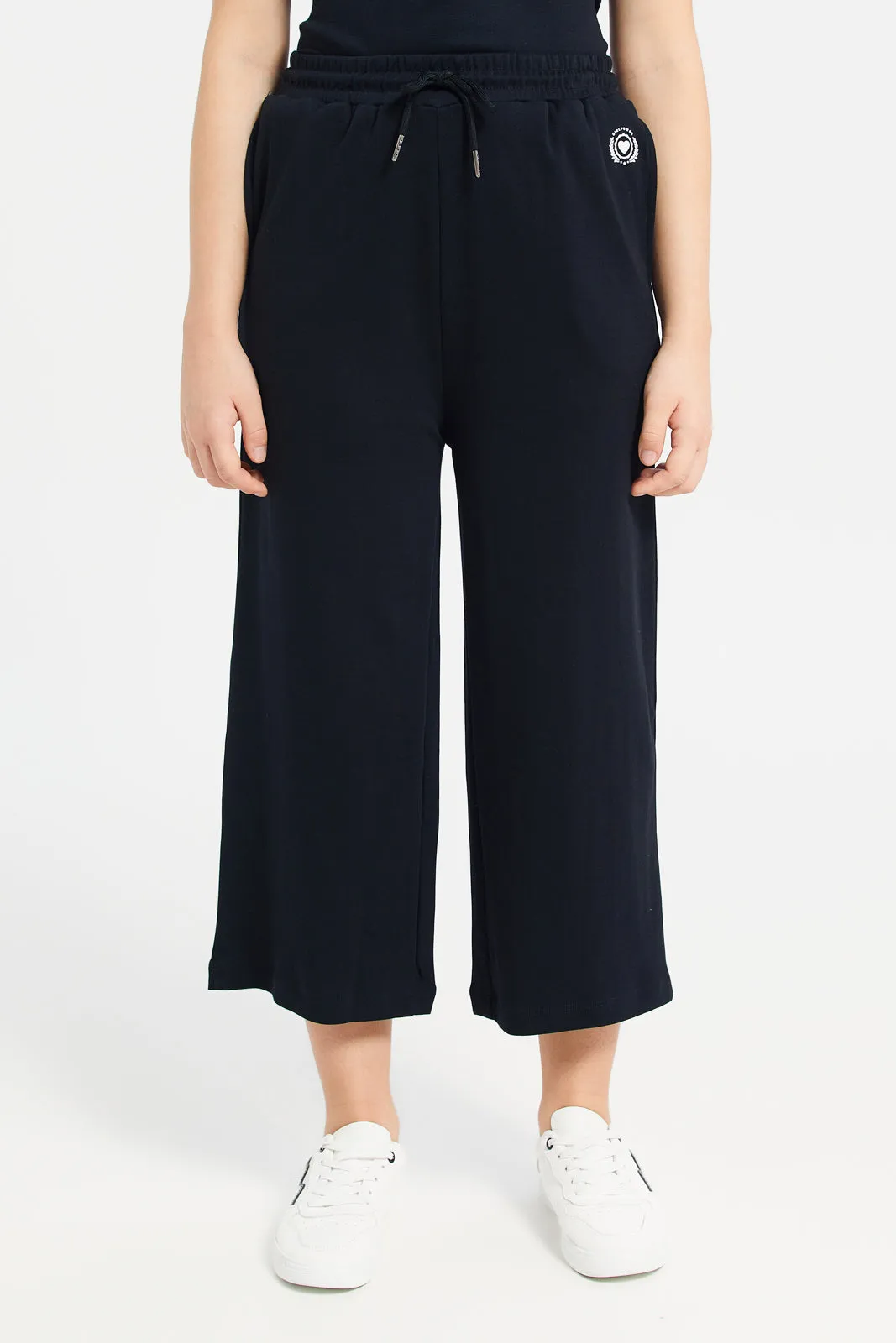 Senior Girls Black Plain Wide Leg Pants