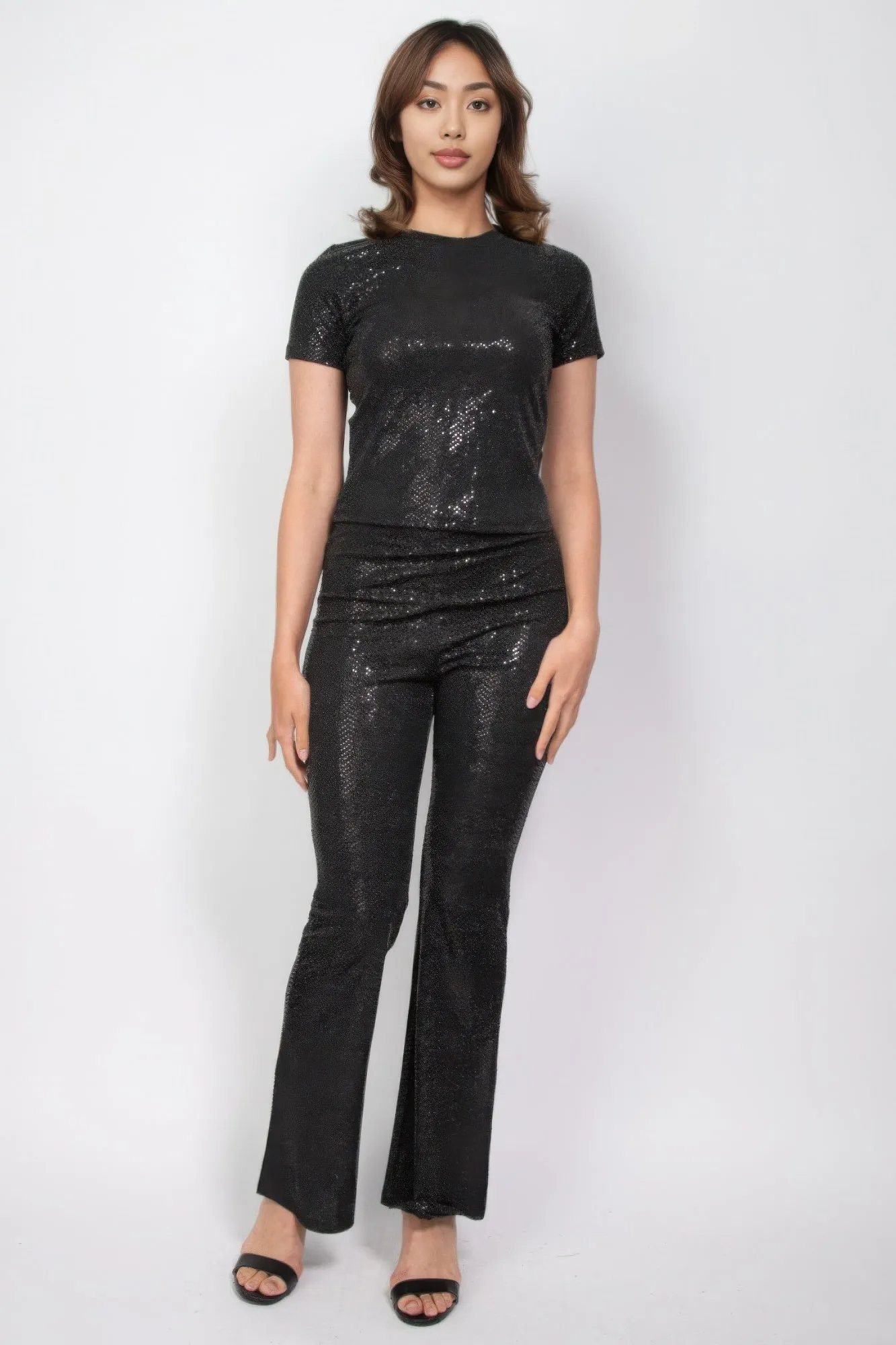 Sequined Fit & Flare Midrise Pants