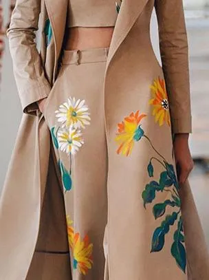 Sets Three-Piece Long Printed Tube Top Trousers Trench Coat for Women