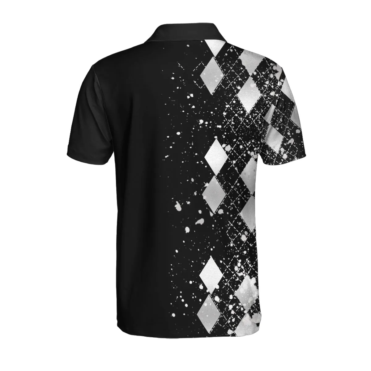 Silver Bowling Polo Shirt, Black And Silver Argyle Pattern Bowling Shirt For Men Coolspod