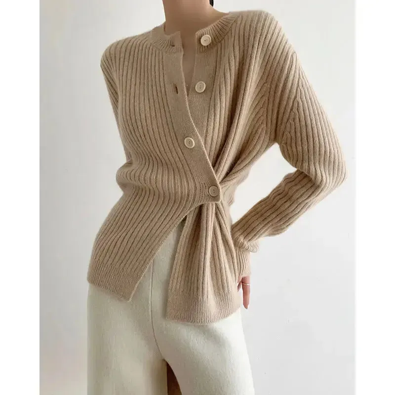 Single Breasted Irregular Knitted Two-piece Sweater