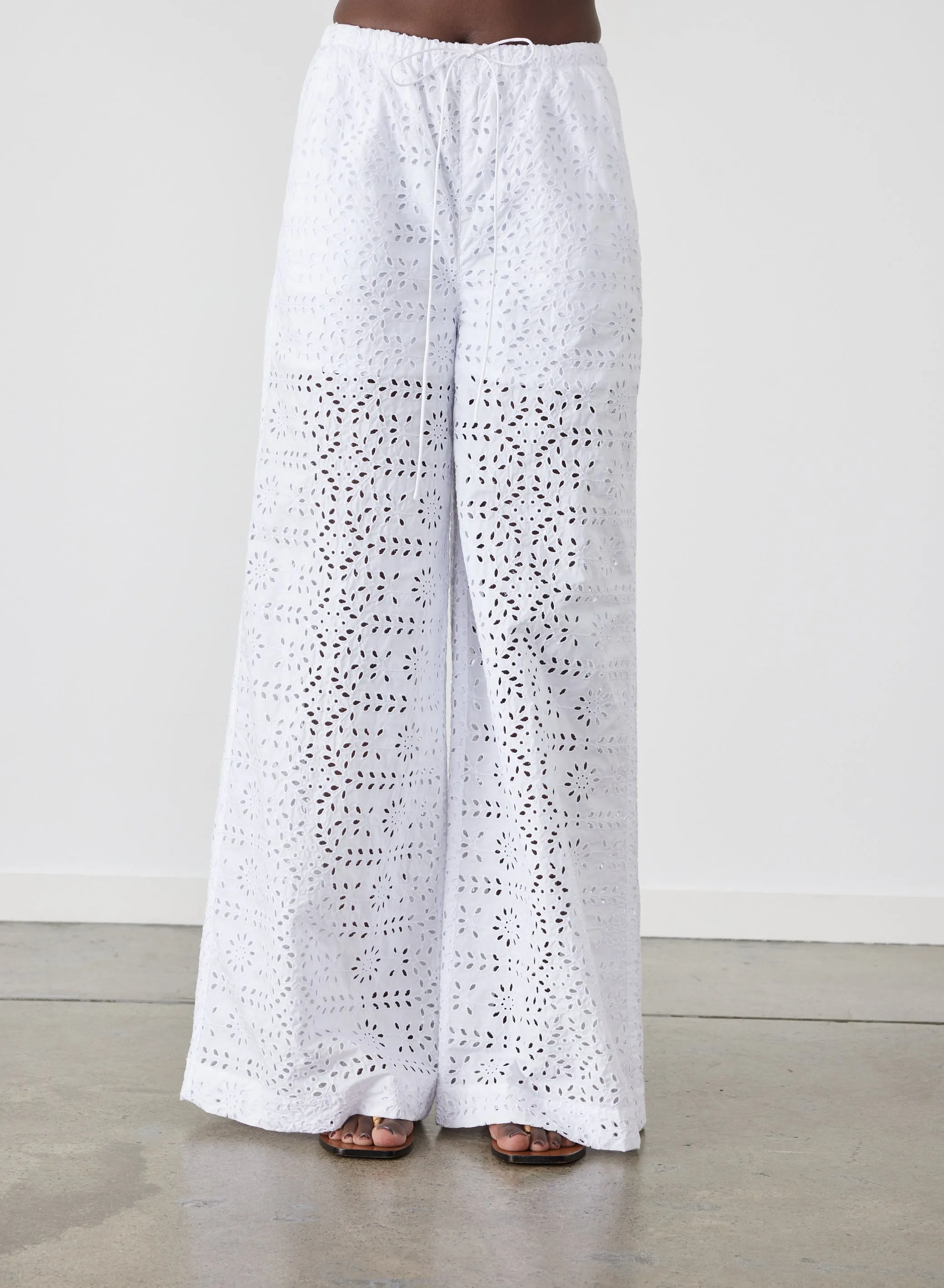 Sophia Organic Cotton Broderie Palazzo Pant | Optical White