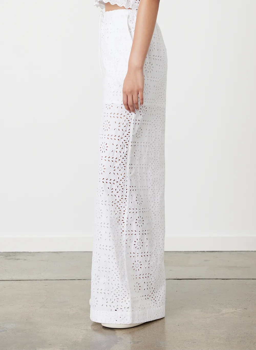 Sophia Organic Cotton Broderie Palazzo Pant | Optical White