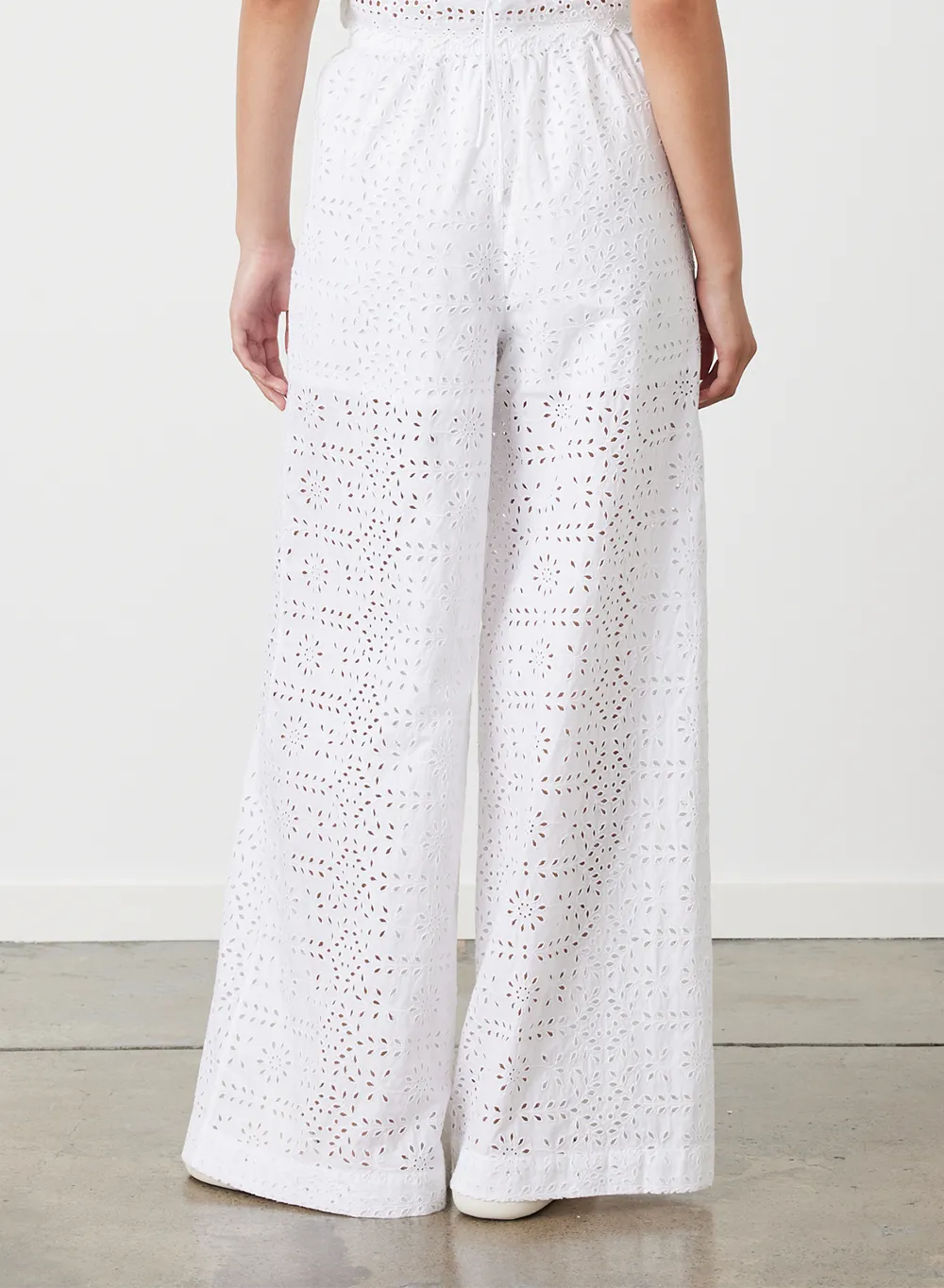 Sophia Organic Cotton Broderie Palazzo Pant | Optical White