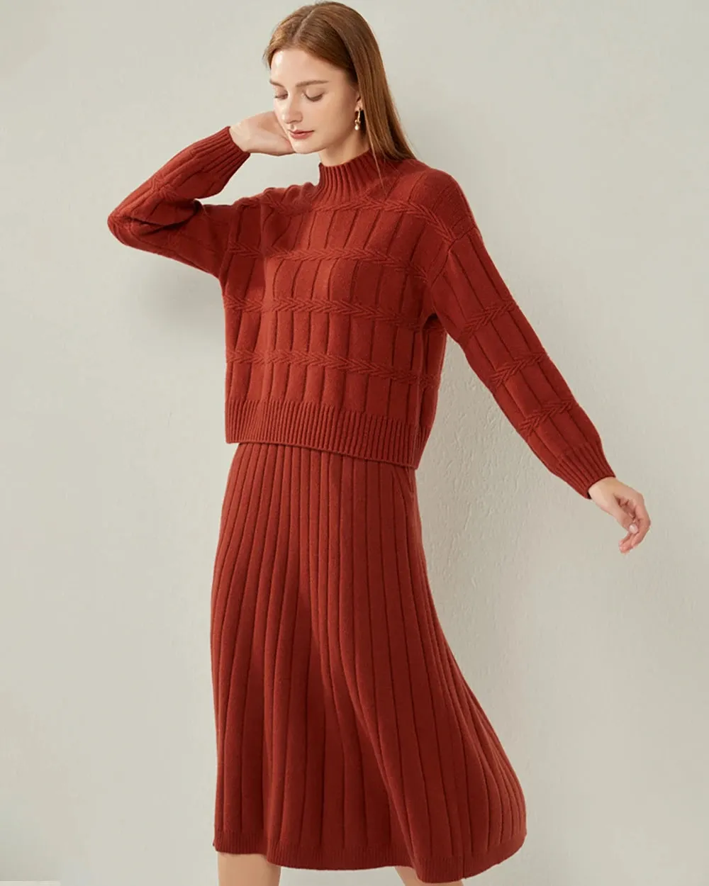 Textured Mock Neck Cashmere Sweater