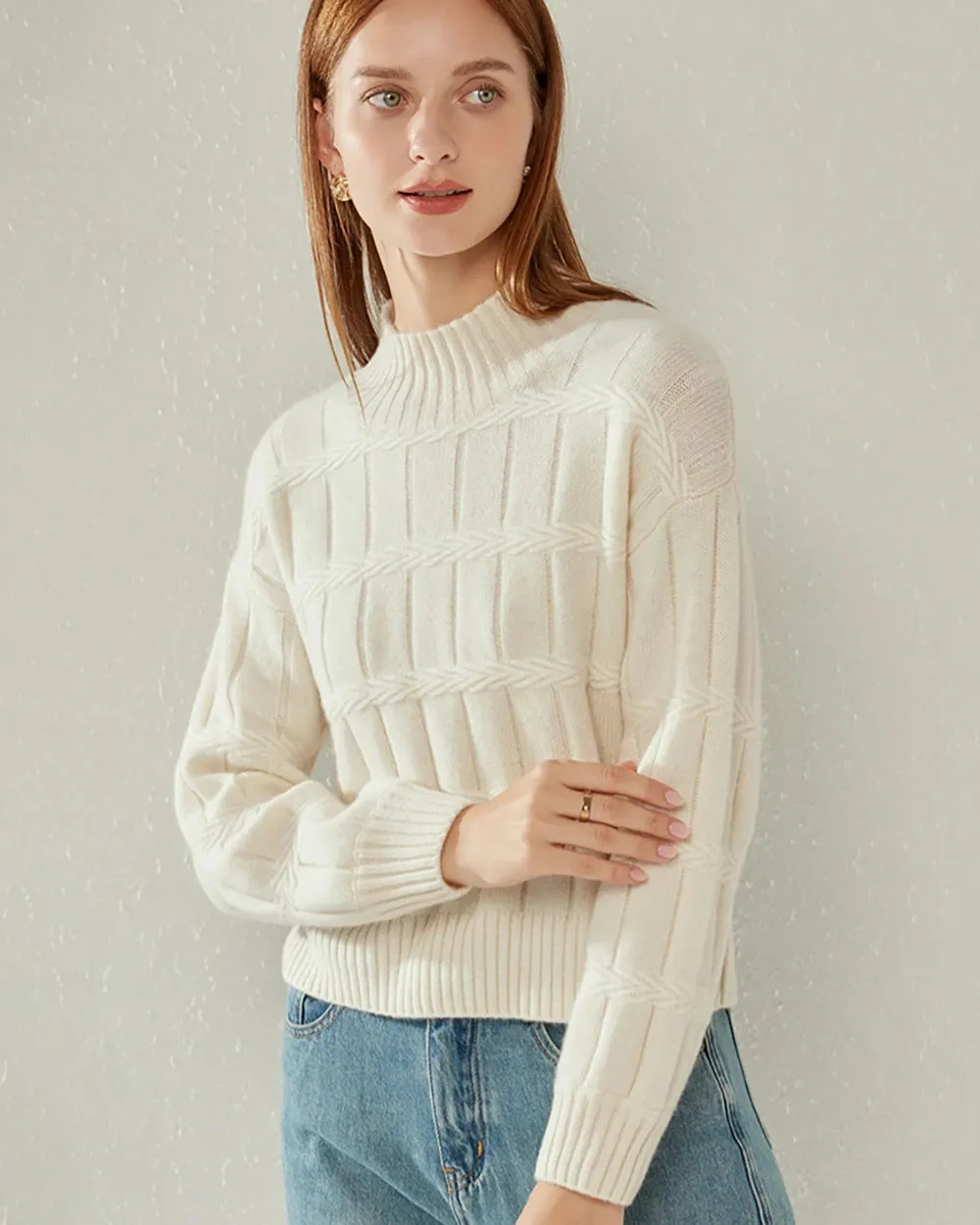 Textured Mock Neck Cashmere Sweater