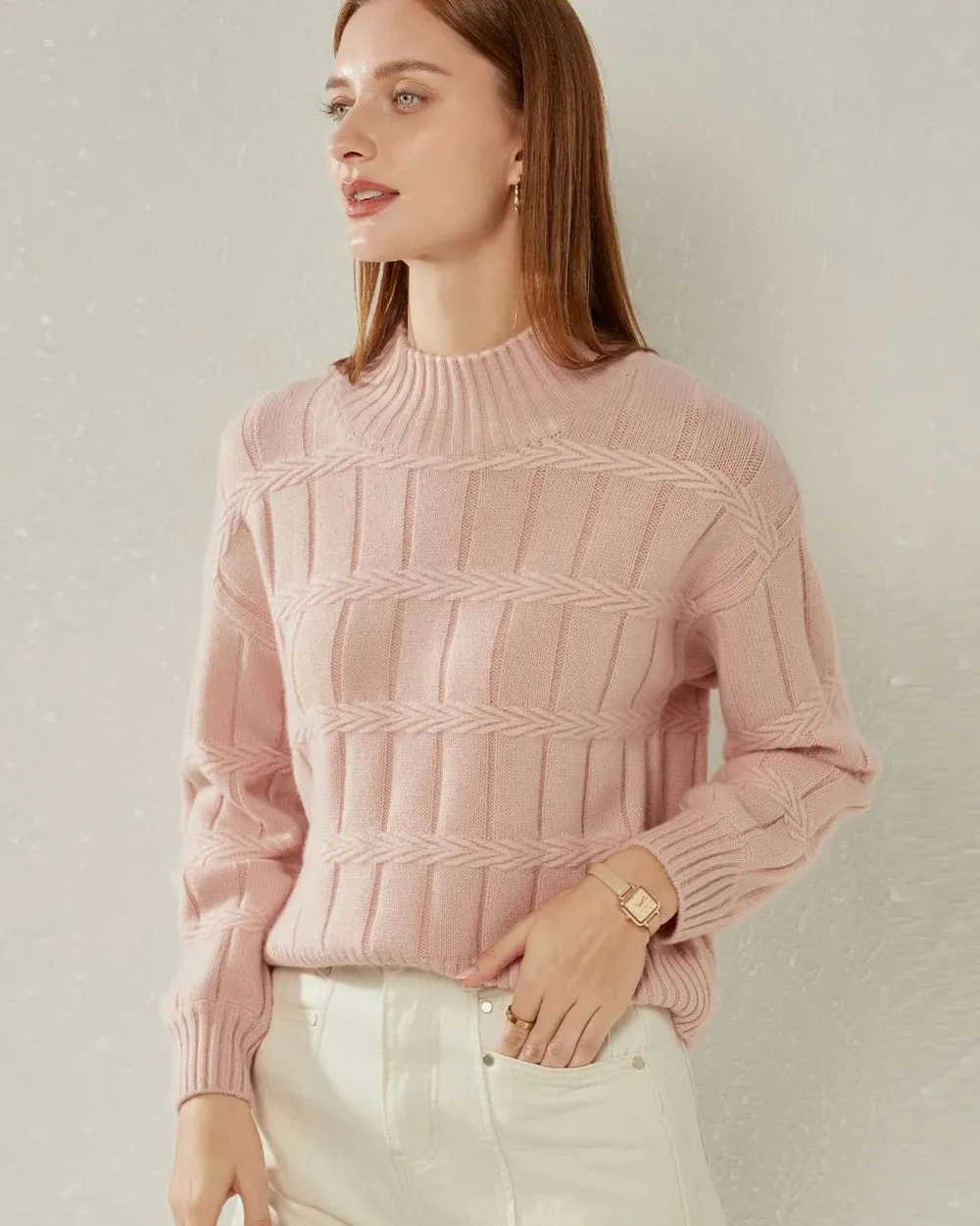 Textured Mock Neck Cashmere Sweater