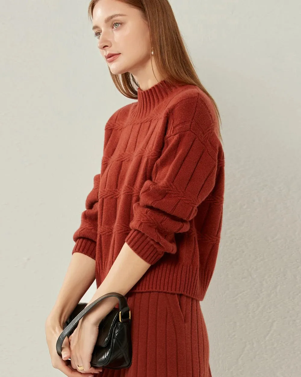 Textured Mock Neck Cashmere Sweater