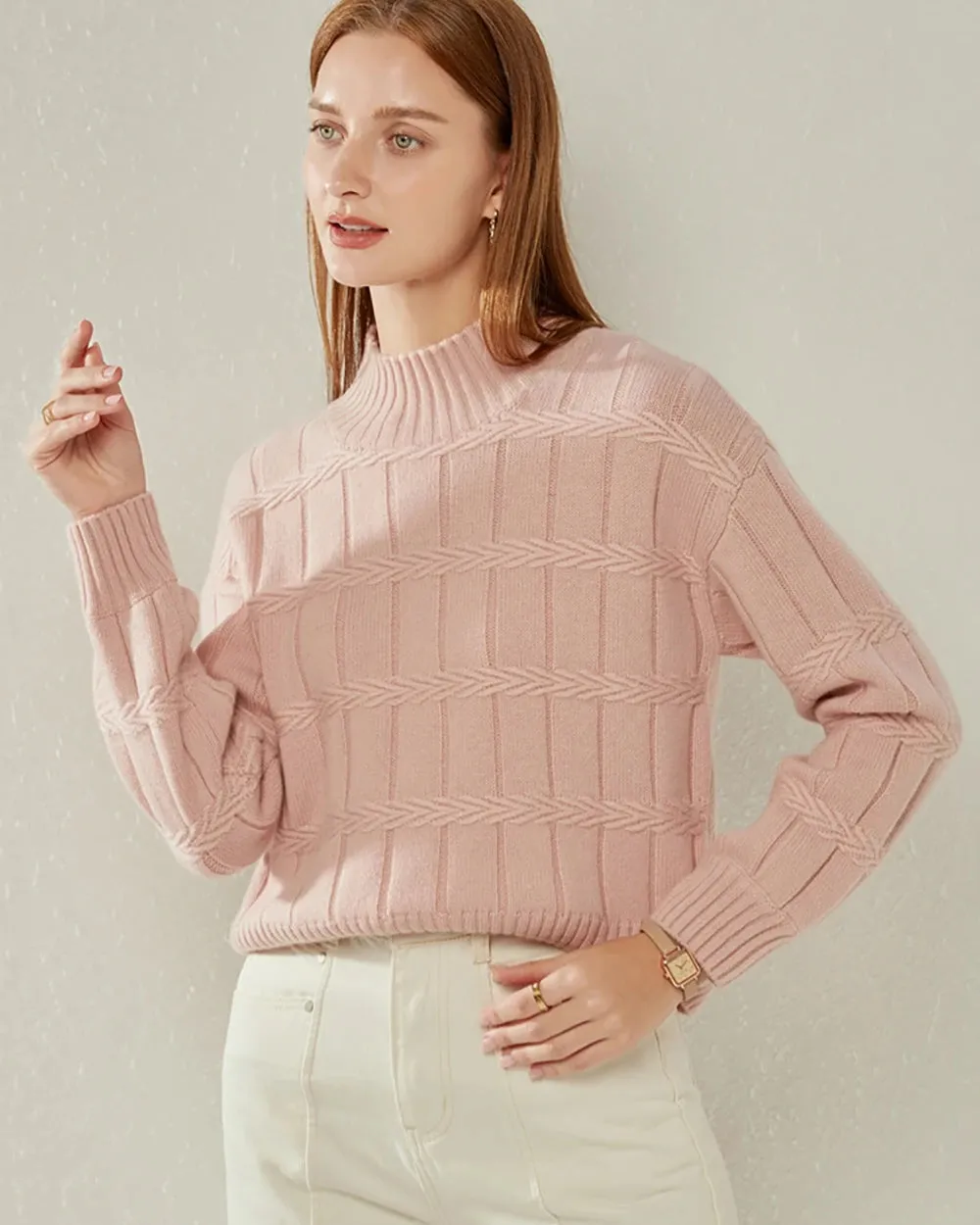 Textured Mock Neck Cashmere Sweater