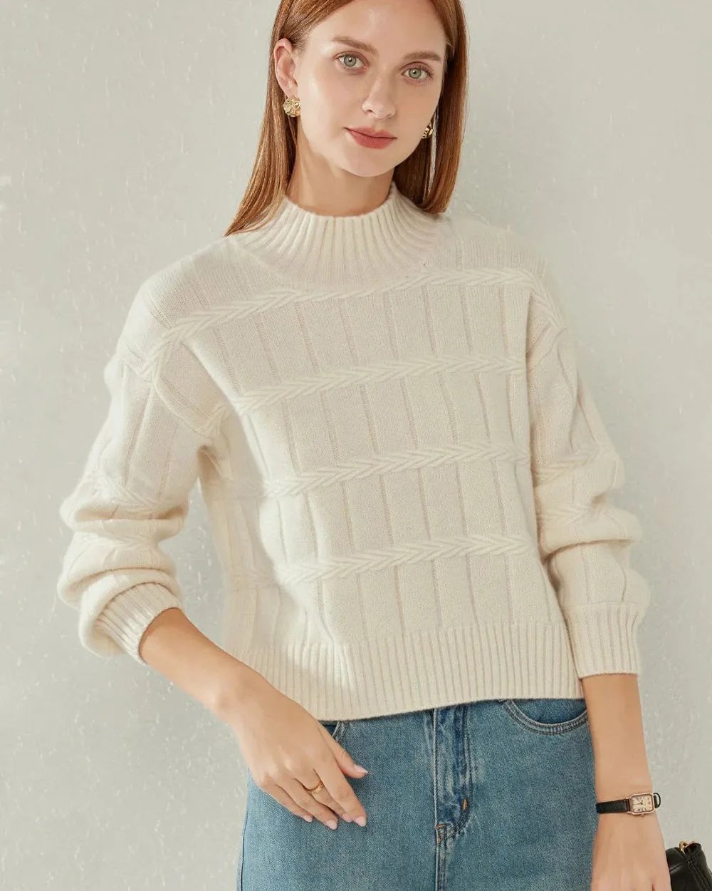 Textured Mock Neck Cashmere Sweater