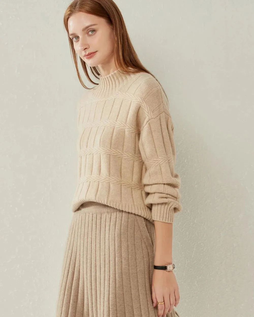 Textured Mock Neck Cashmere Sweater