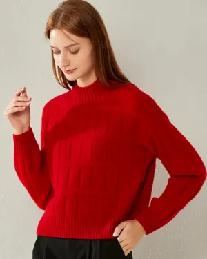 Textured Mock Neck Cashmere Sweater