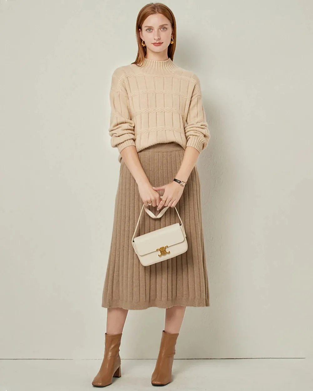 Textured Mock Neck Cashmere Sweater