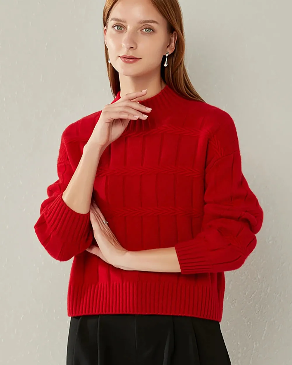 Textured Mock Neck Cashmere Sweater