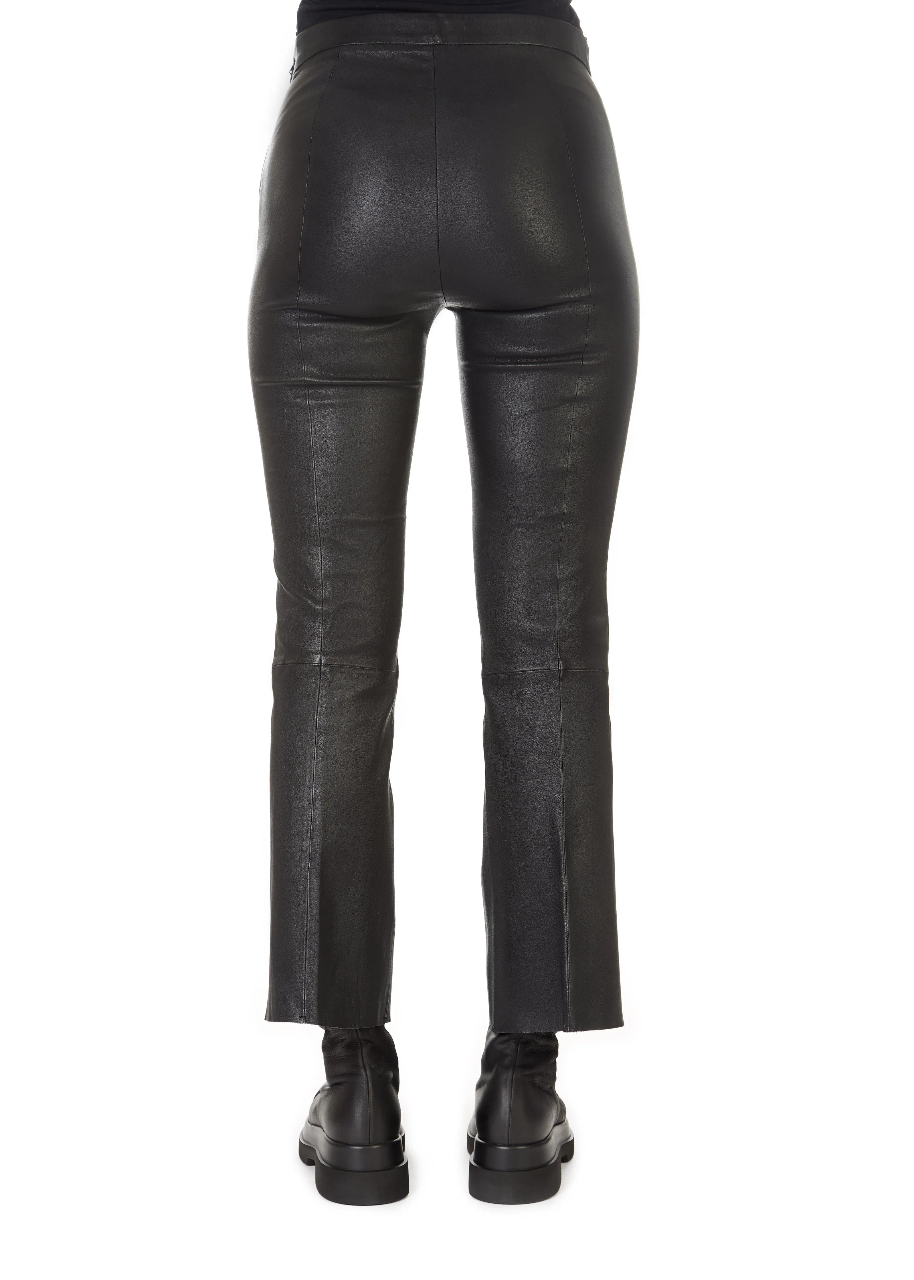 'Tyson' Crop Flare Leather Trousers