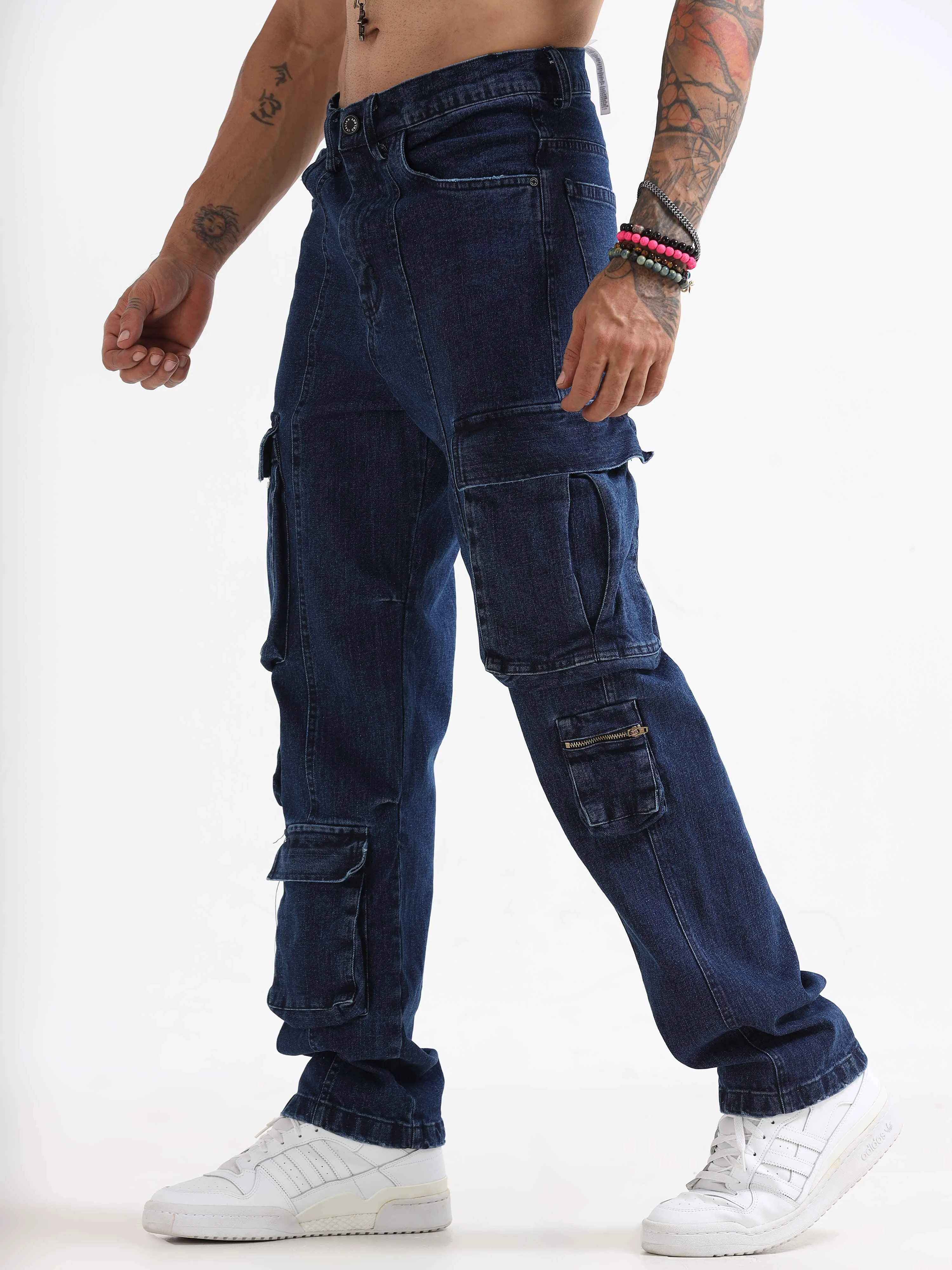 Urban Utility Denim Cargo In Dark Blue