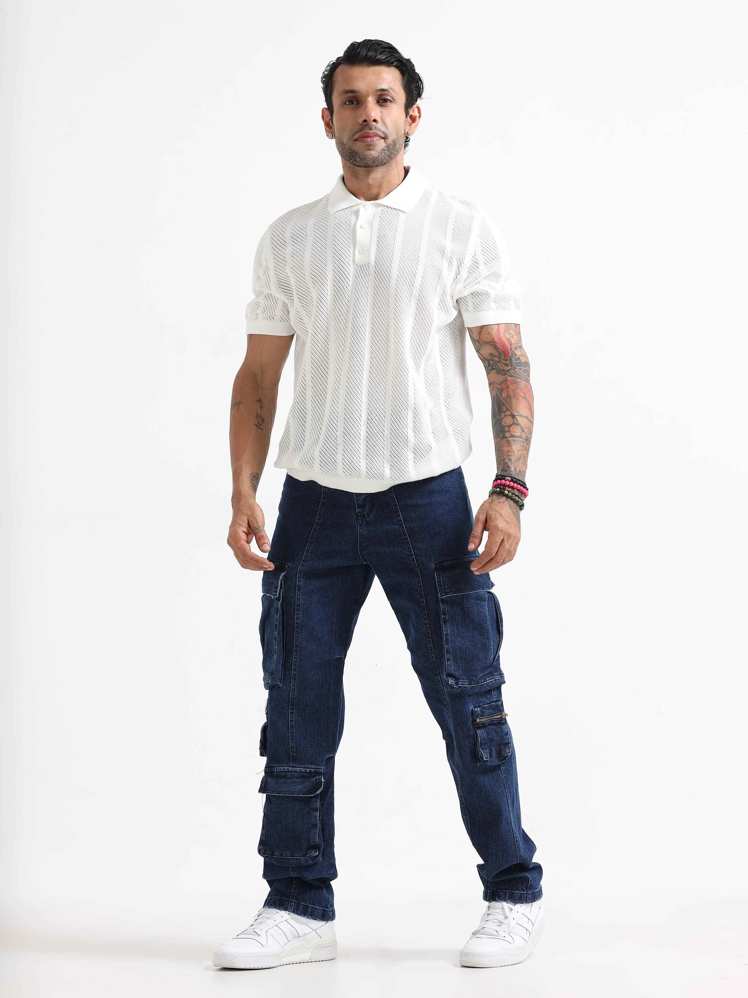 Urban Utility Denim Cargo In Dark Blue