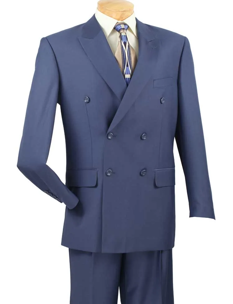 Vinci Regular Fit Double Breasted 2 Piece Suit with Flexible Elastic Waistband Blue F-DC900