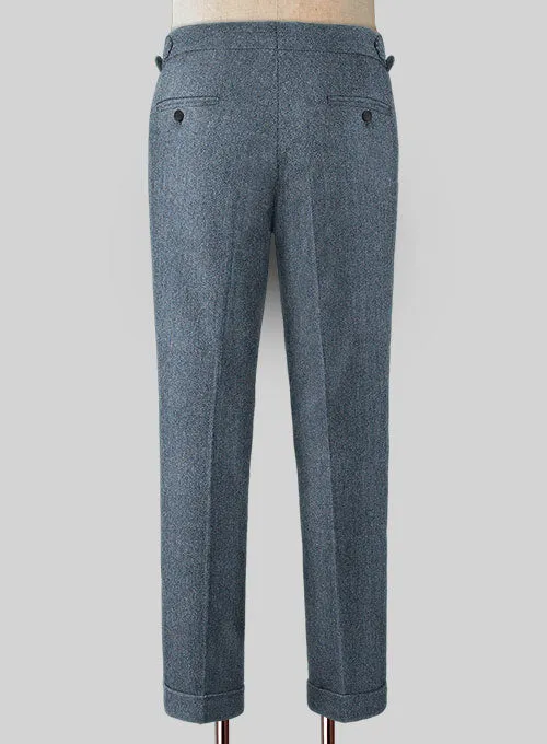 Vintage Herringbone Blue Highland Tweed Trousers