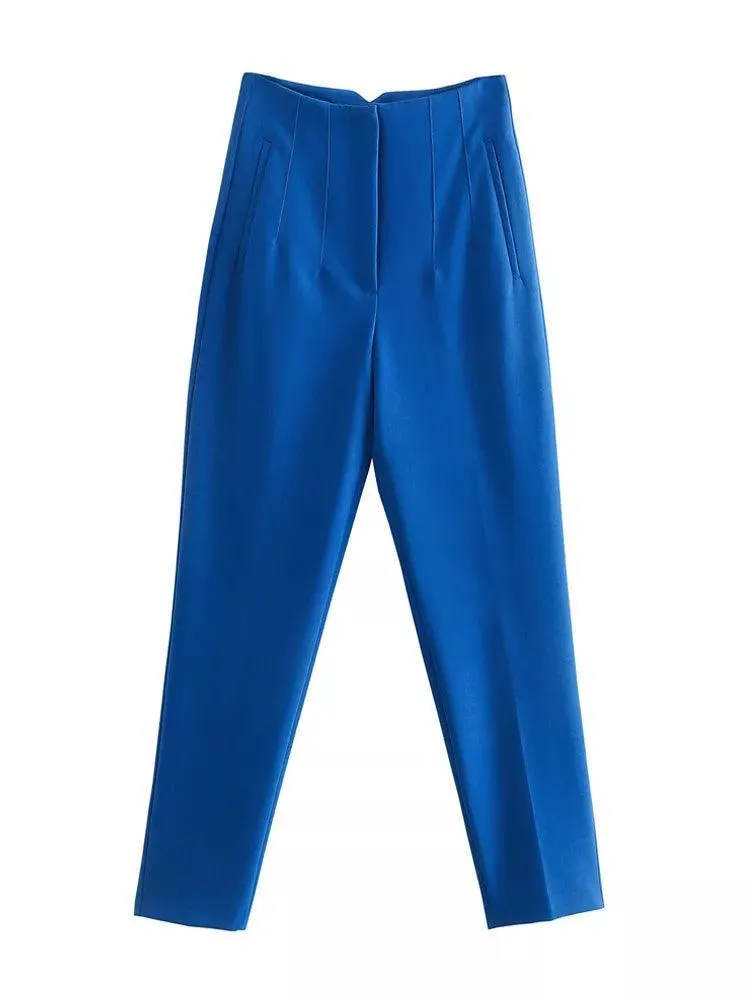 Vintage High-Waist Zipper Fly Trousers: Stylish Workwear for Women